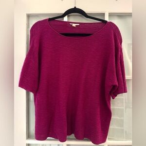 Eileen Fisher Magenta Fuschia berry pink Knit top organic linen and cotton blend